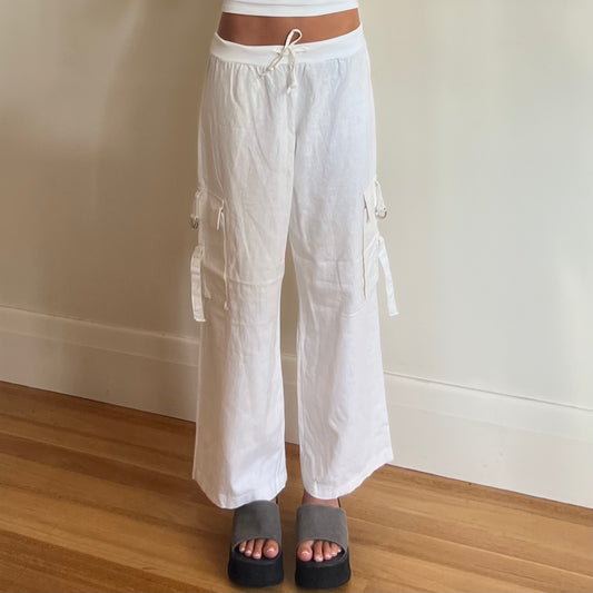 white linen pants