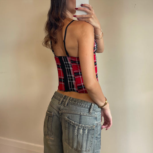 plaid lace-up corset/cami