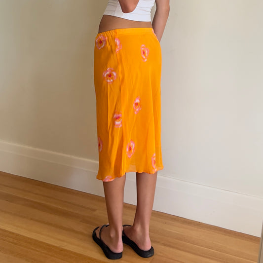 y2k orange floral skirt