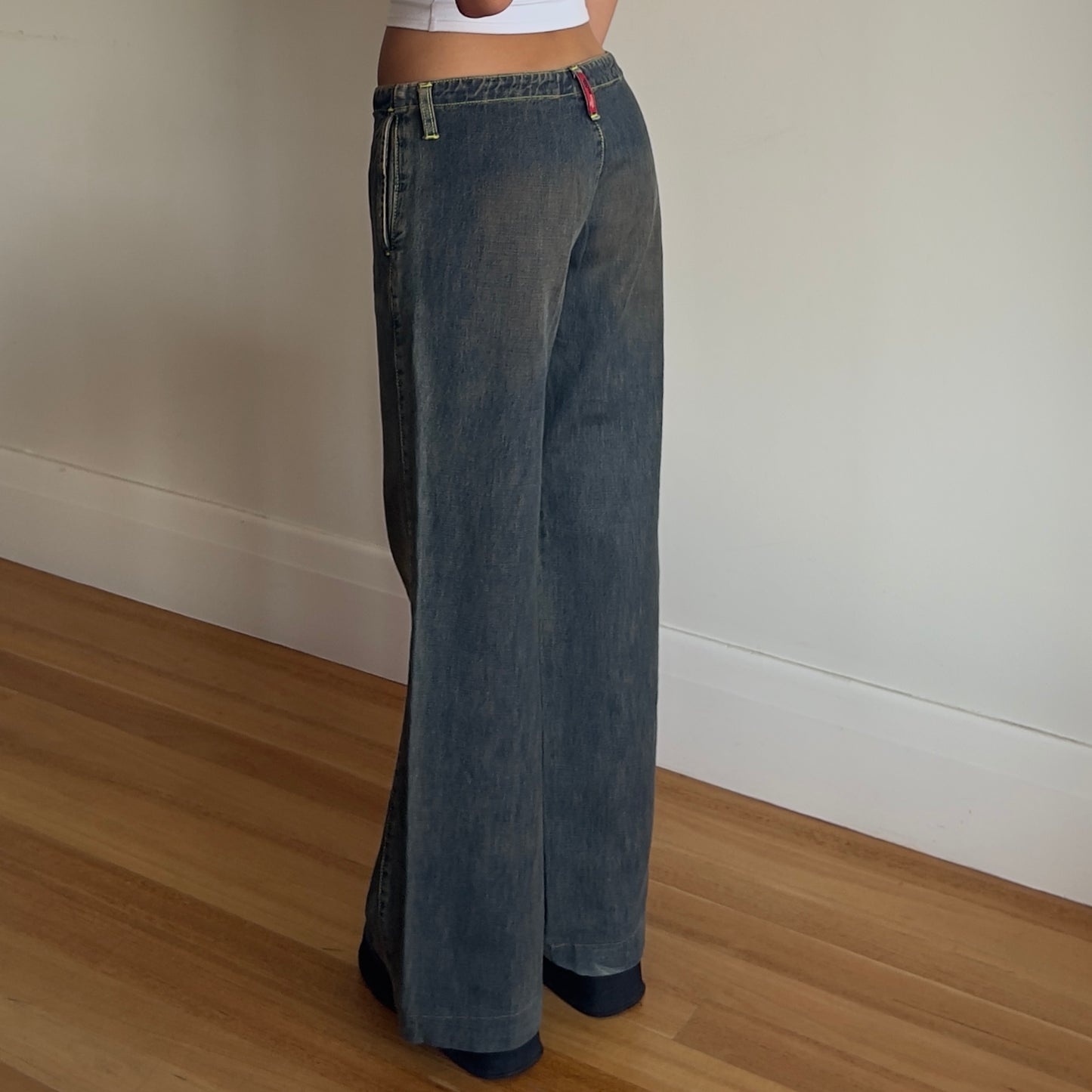 low rise acid wash jeans