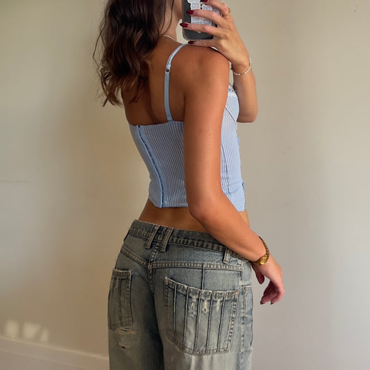 90s blue check corset