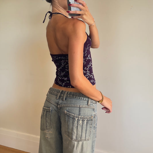 90s purple floral halter