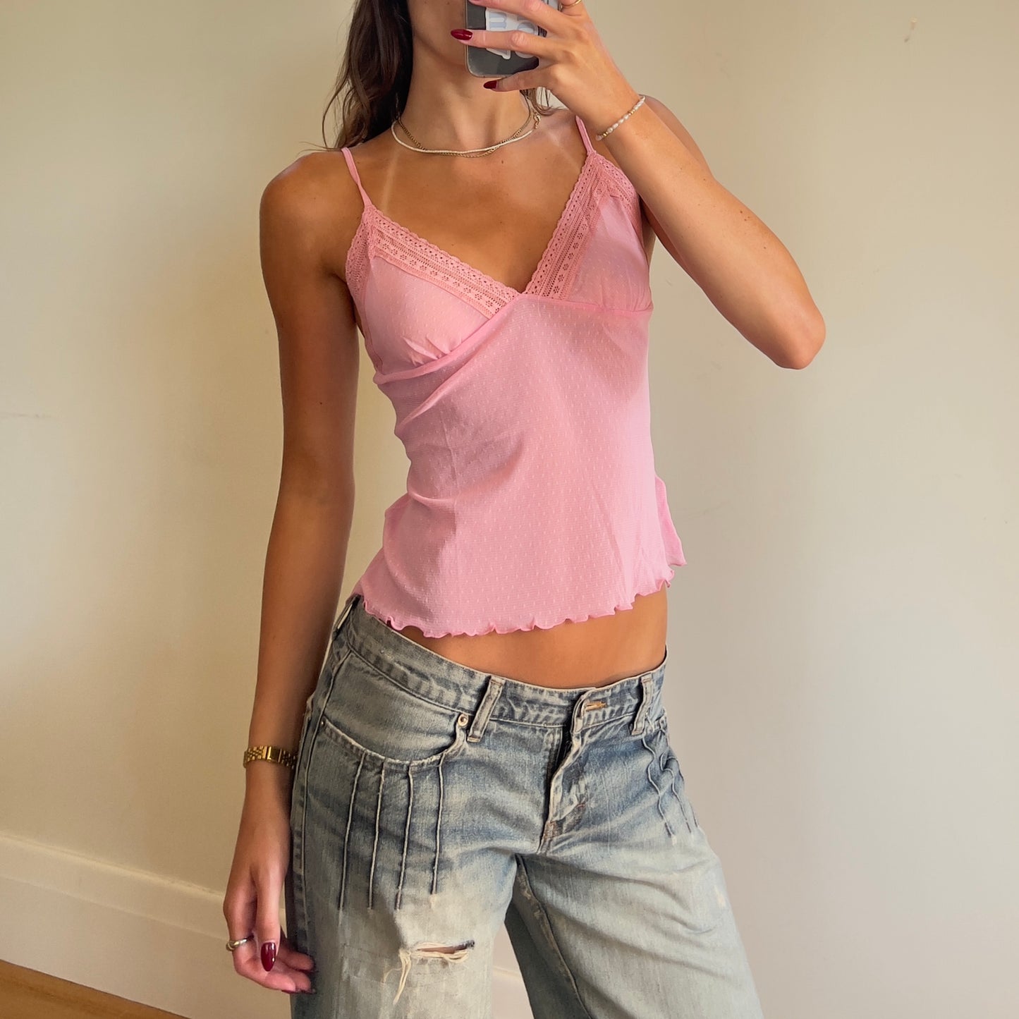 pink lace sheer cami