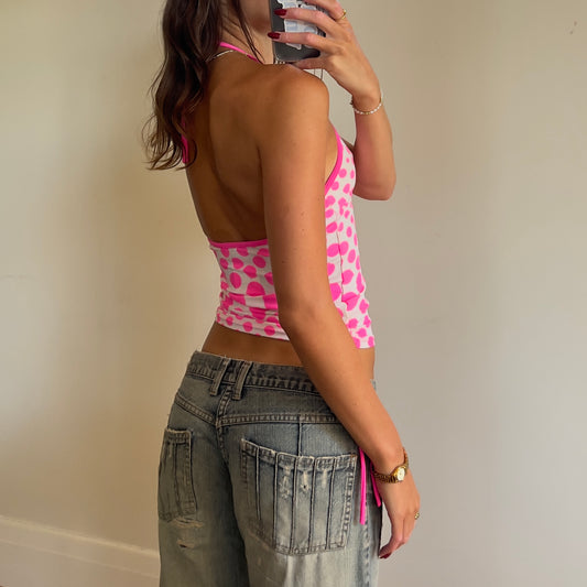 y2k hot pink polka-dot tankini