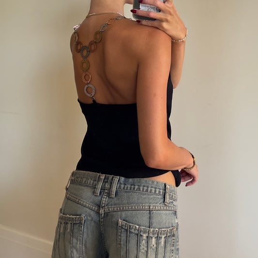 90s black chain strap top