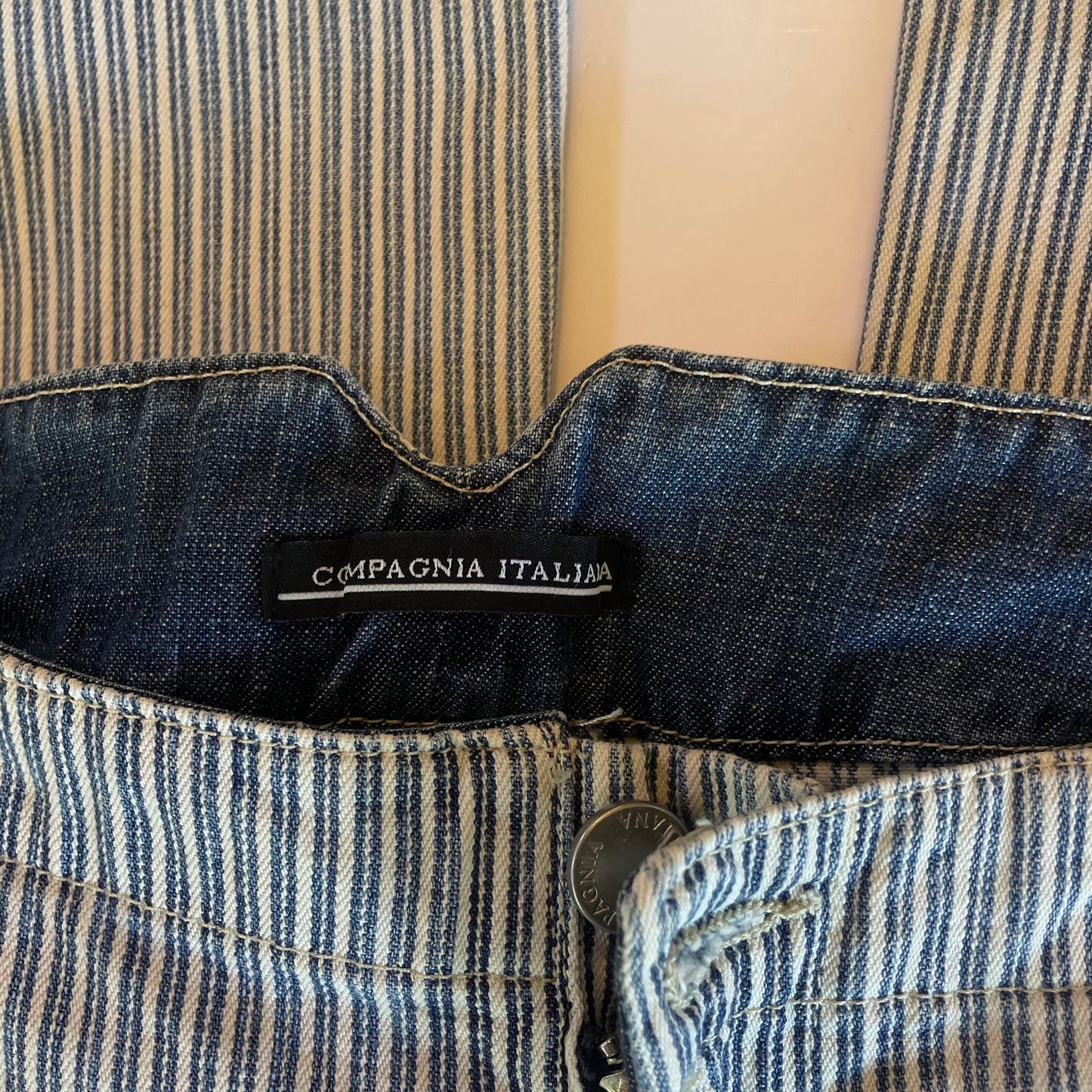 low rise stripy jeans