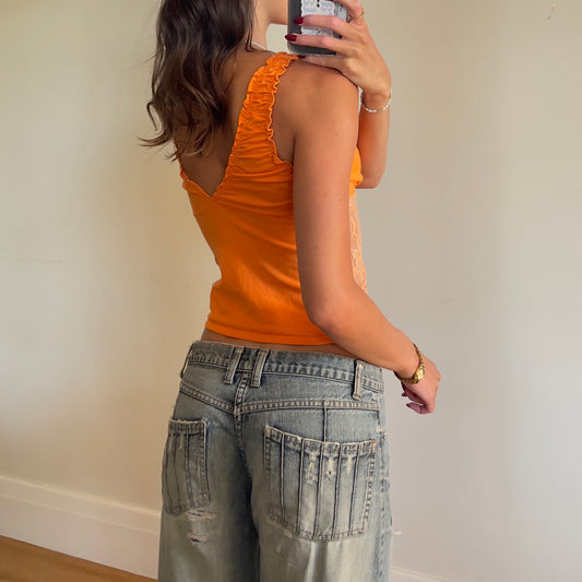 y2k orange lace cami