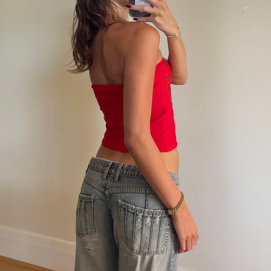 90s red strapless top