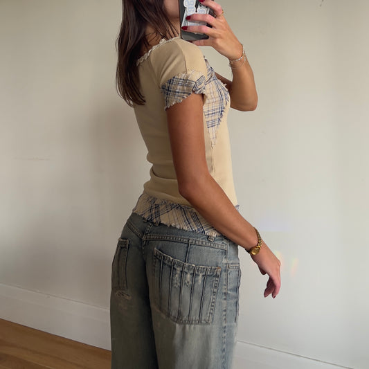 wide neck gingham top