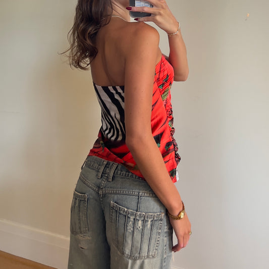 90s graphic strapless top