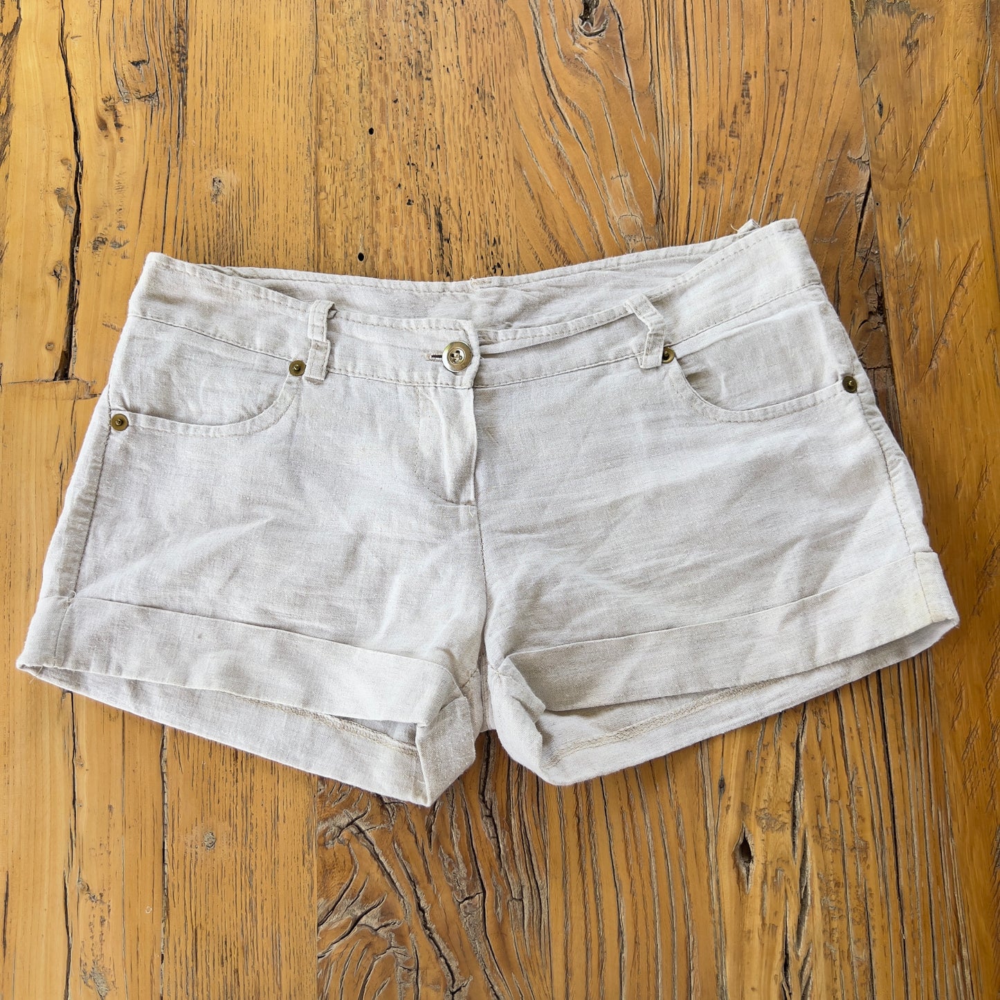 beige linen shorts