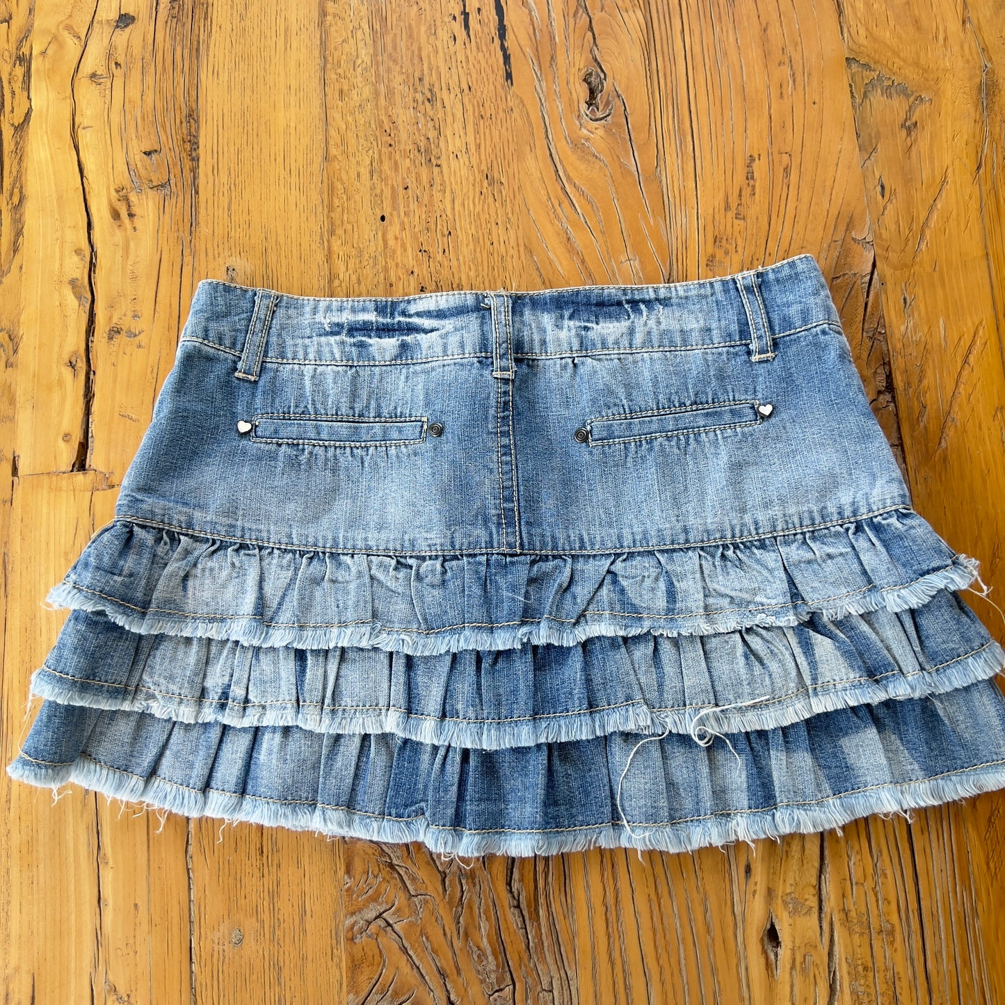 y2k frilly denim mini skirt