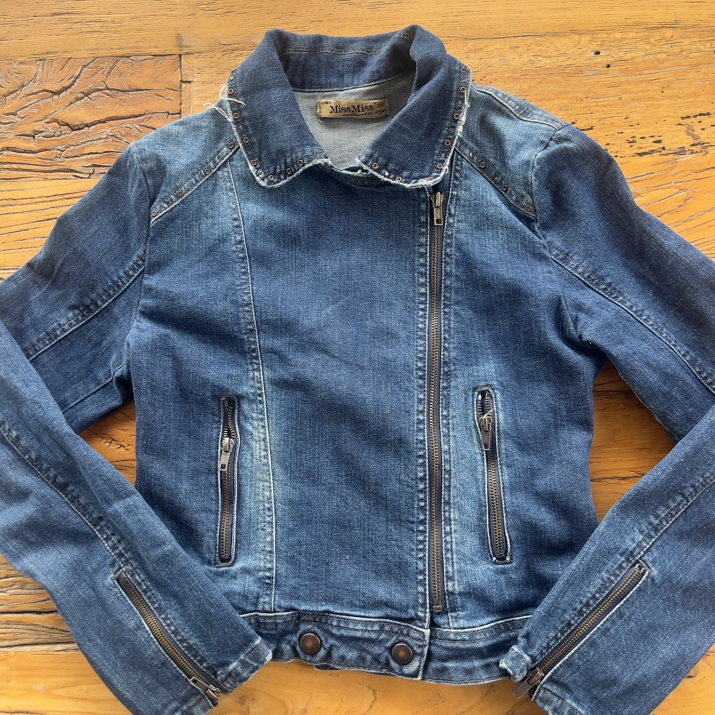 asymmetrical zip up denim jacket