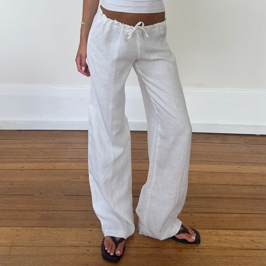 white wide leg linen pants