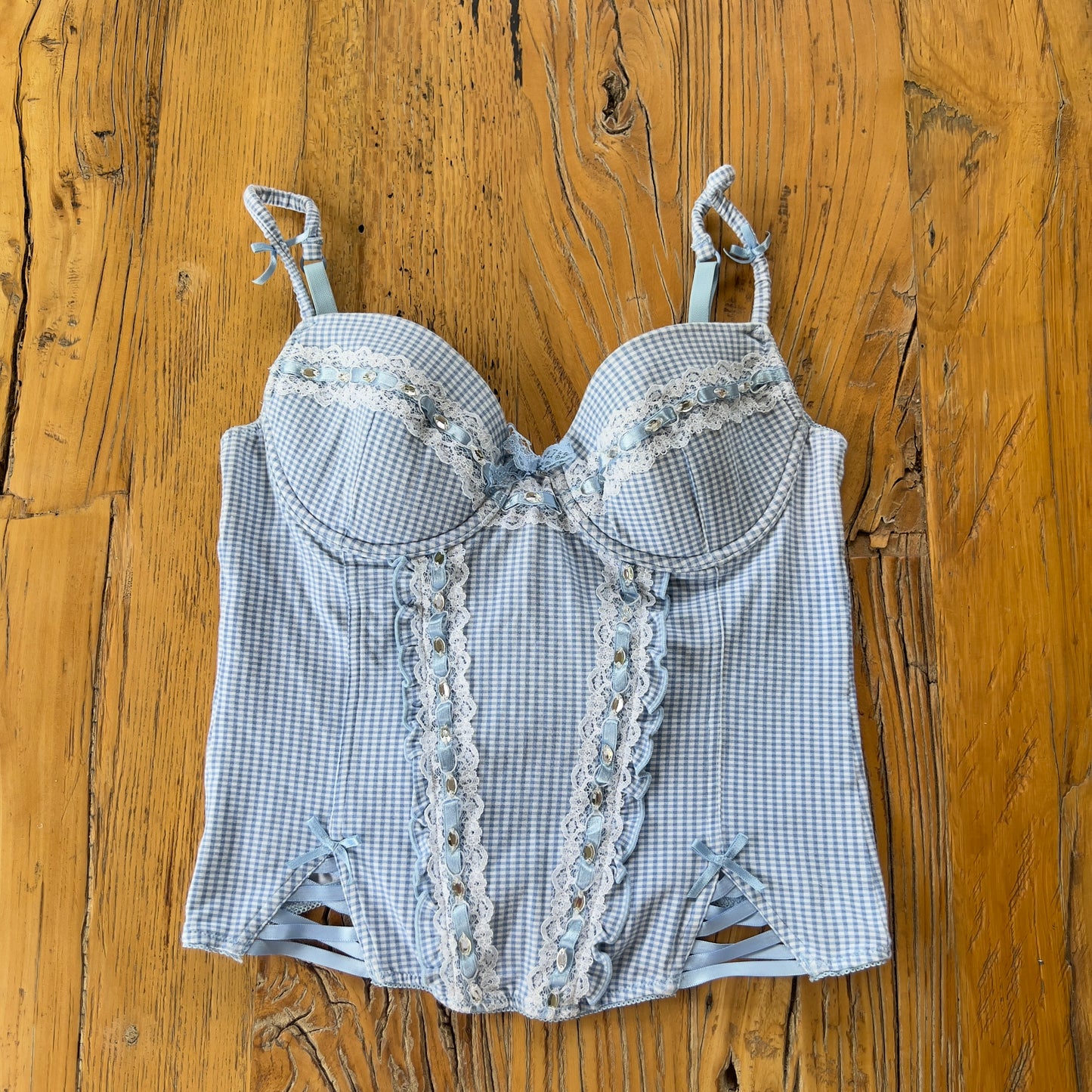 90s blue check corset