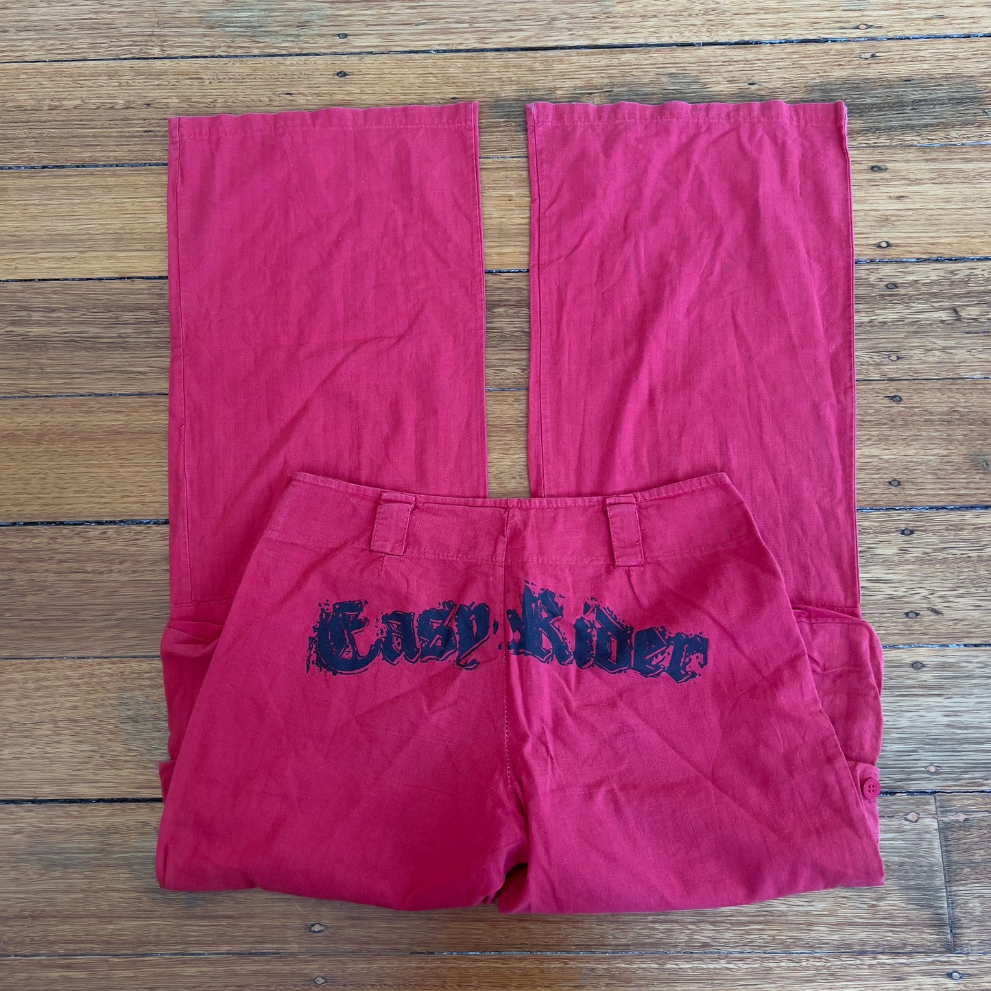 red linen cargo pants