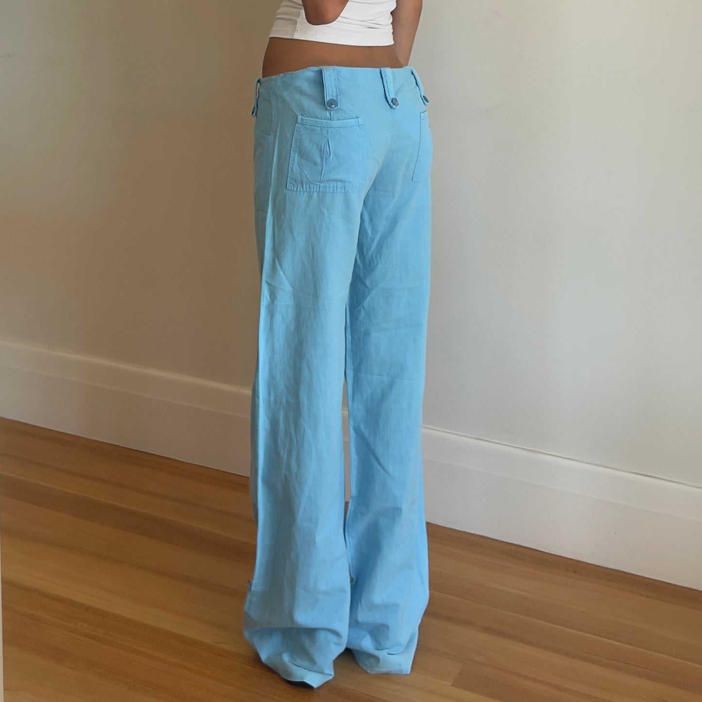 wide leg blue linen pants