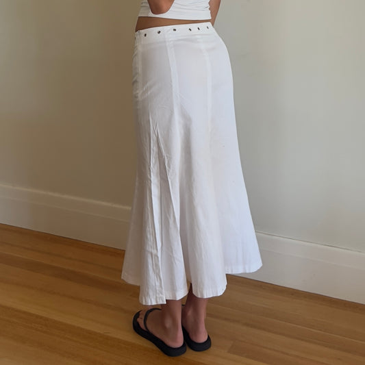 white studded midi skirt