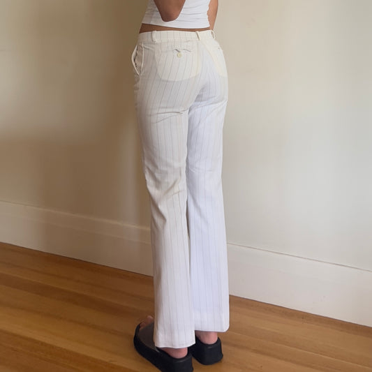 white pinstripe trousers