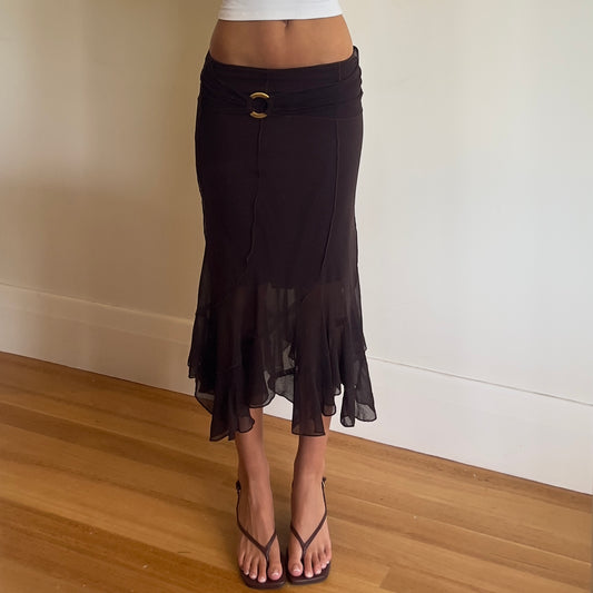 90s brown mesh midi skirt