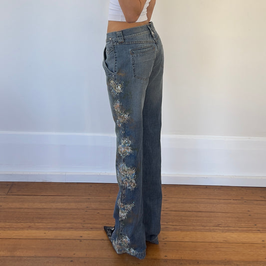 sequin/lace design jeans