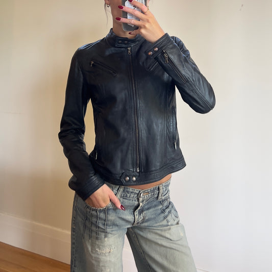 black moto style Italy made leather jacket