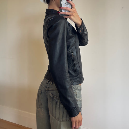 black moto style Italy made leather jacket