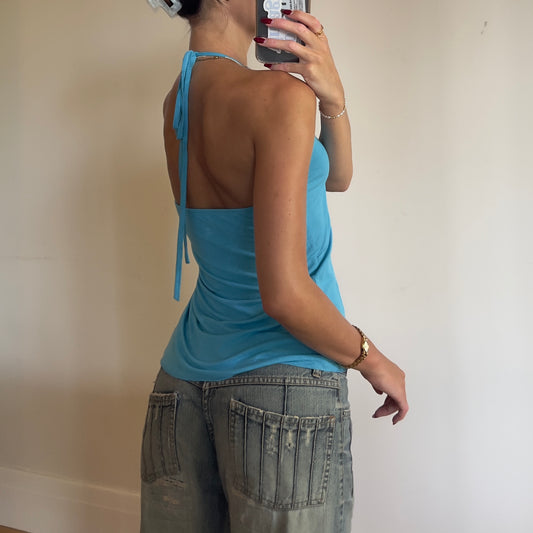 blue butterfly sequin halter