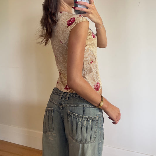 vintage graphic print lace top