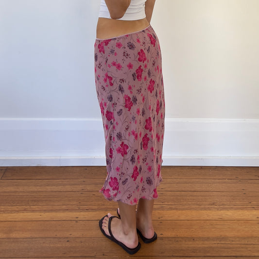 pink floral midi skirt