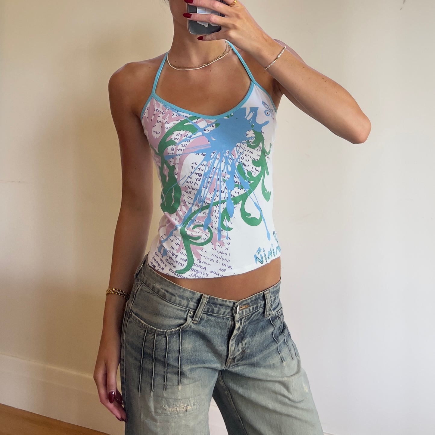 graphic print halter top
