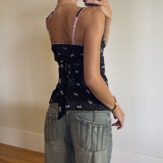 graphic print tie up cami