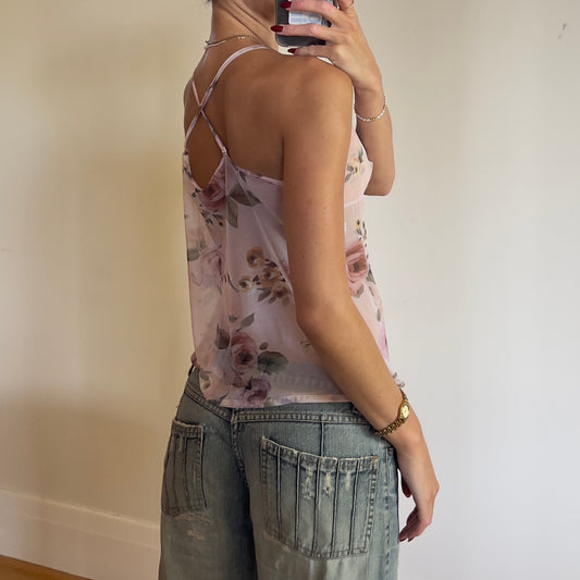 sheer mesh floral cami