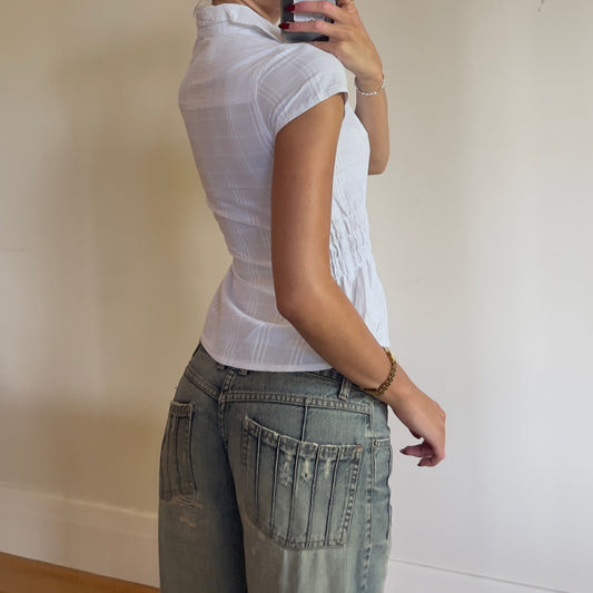 white reworked ruched shirt