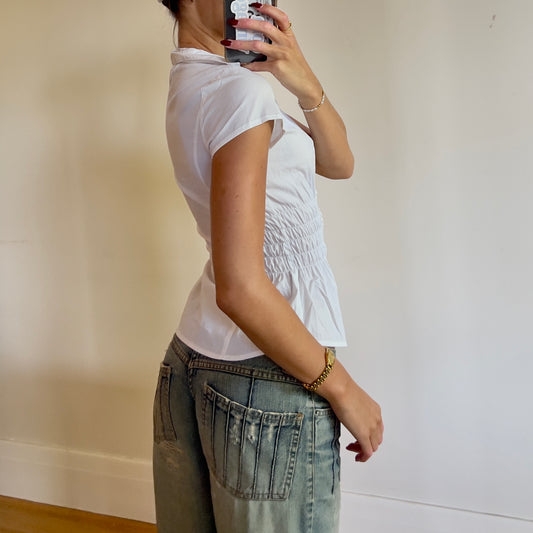 white reworked ruched shirt