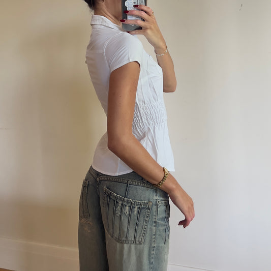 white reworked ruched shirt