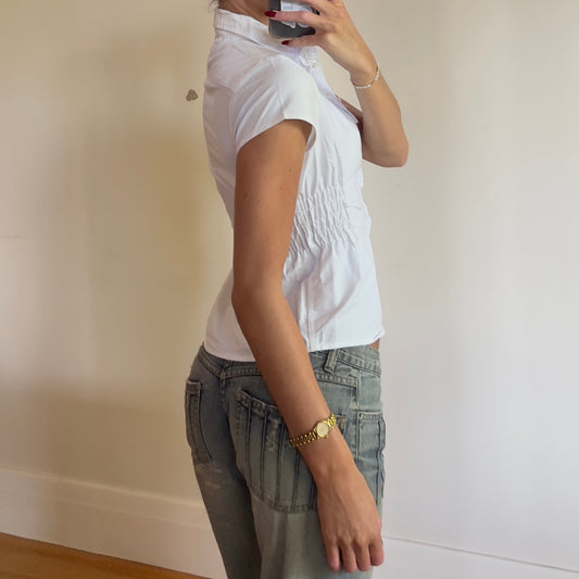white reworked ruched shirt