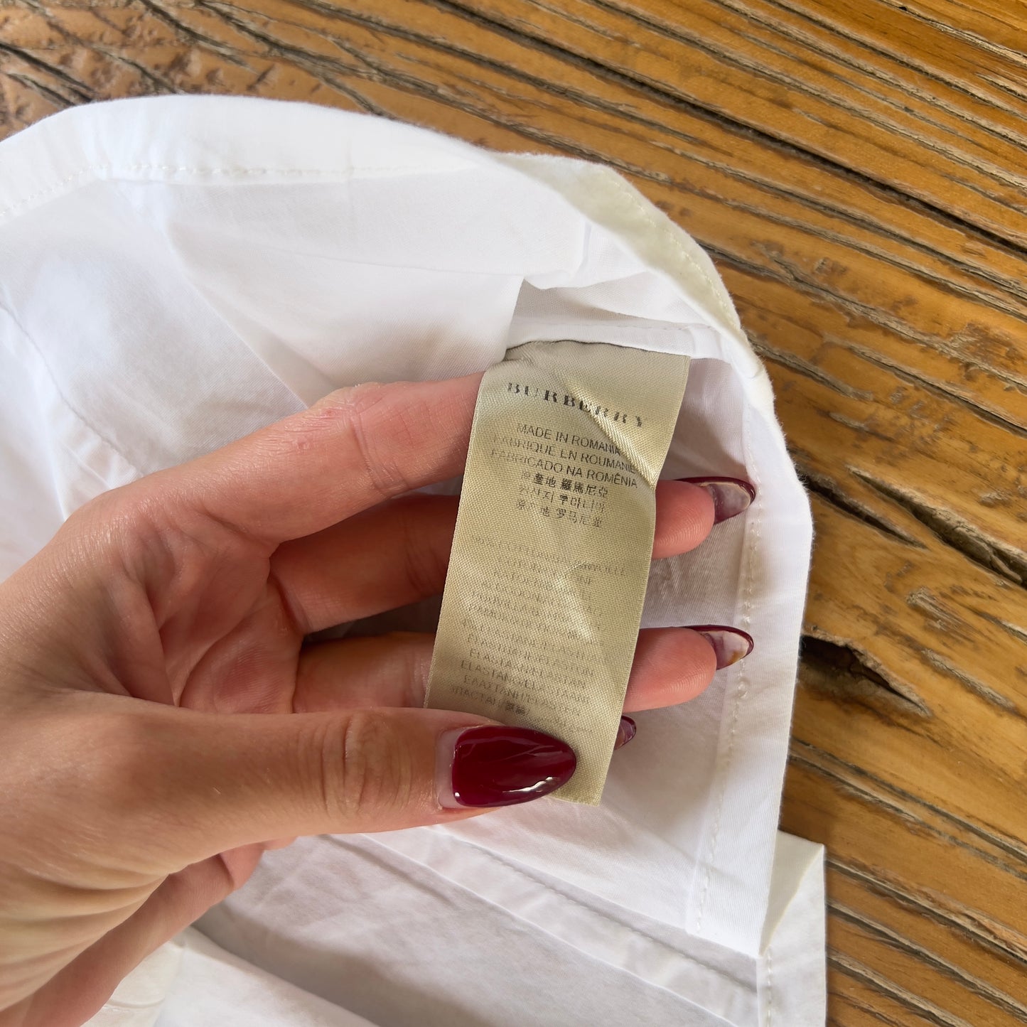 white reworked ruched Burberry shirt