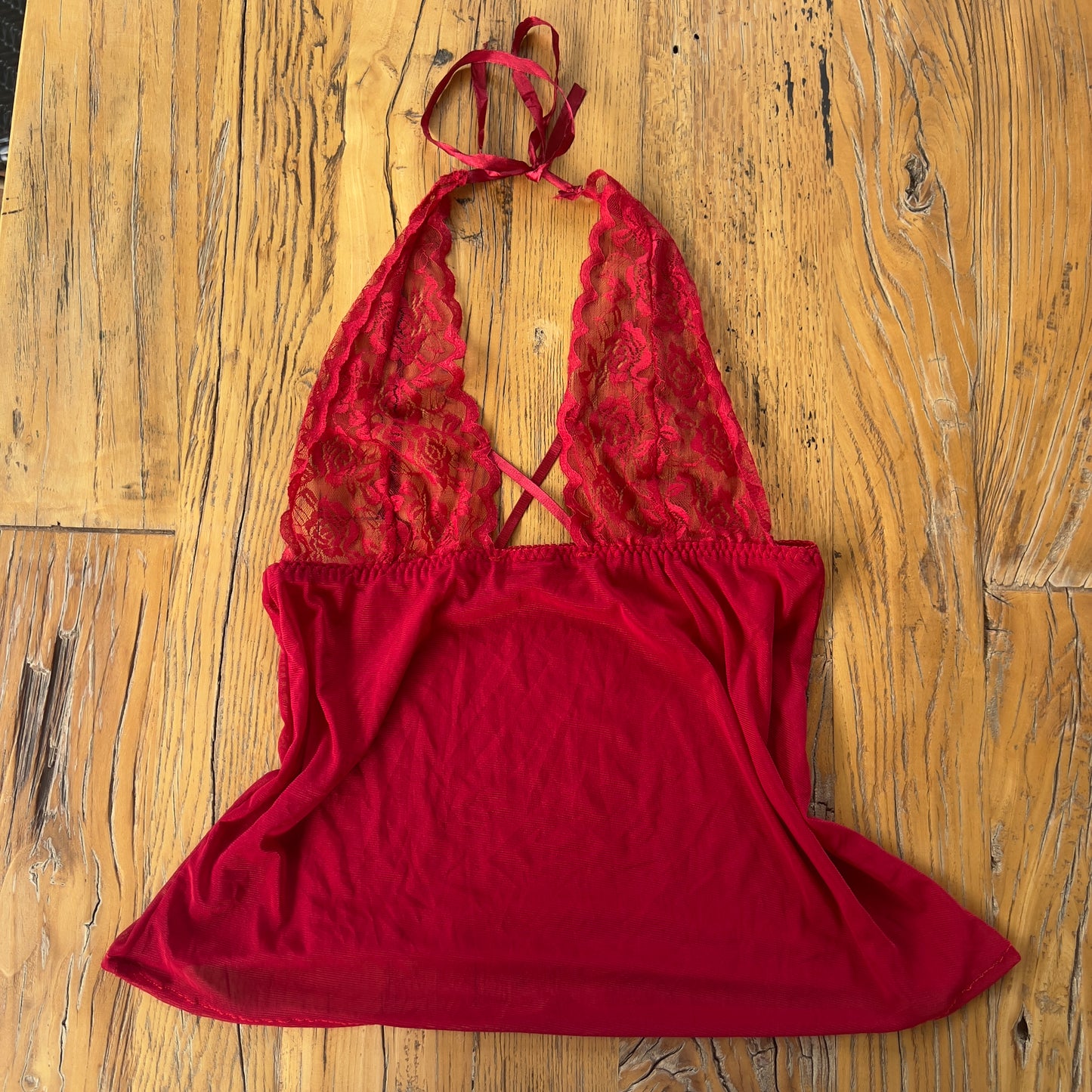 lacy sheer red halter cami