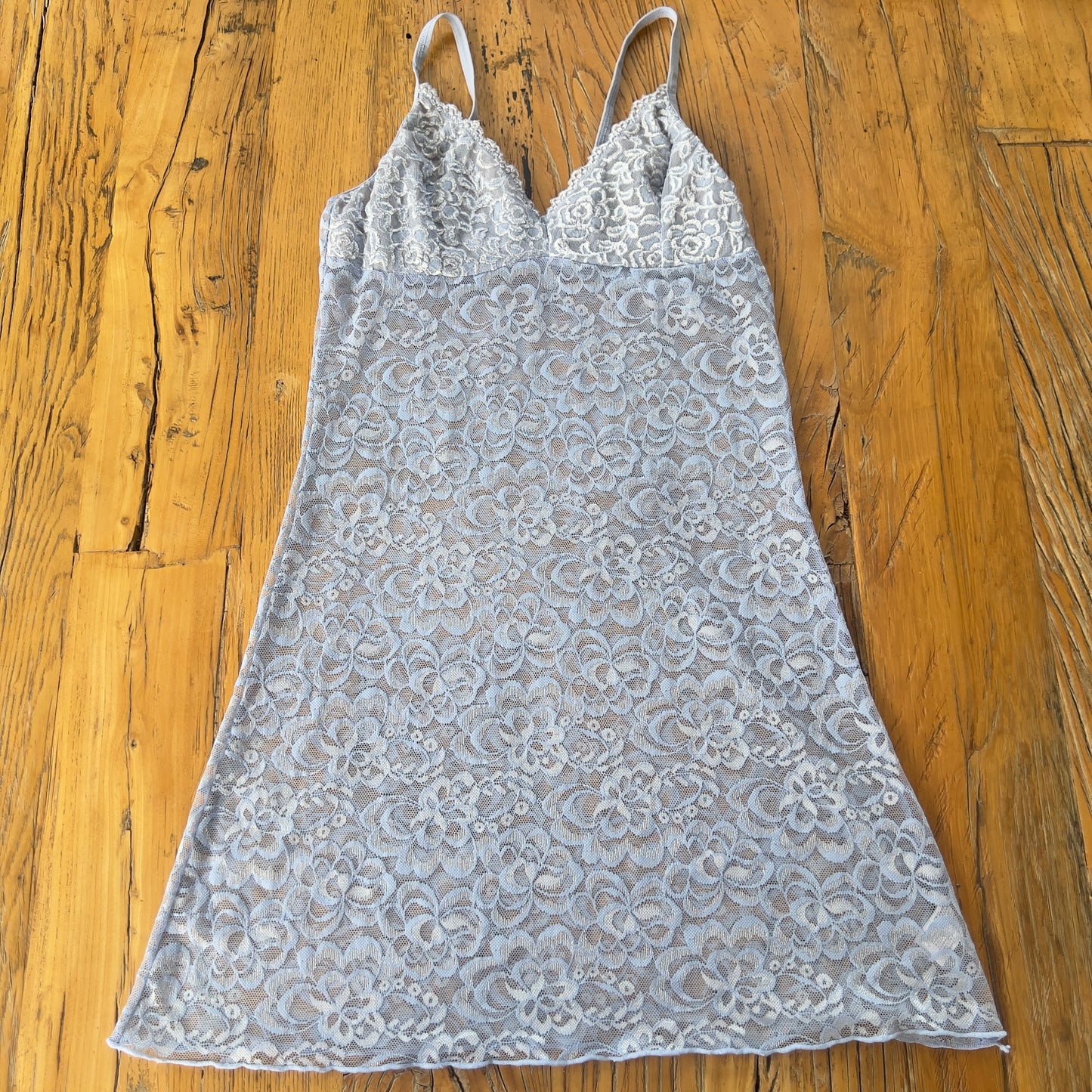 grey blue lace mini dress