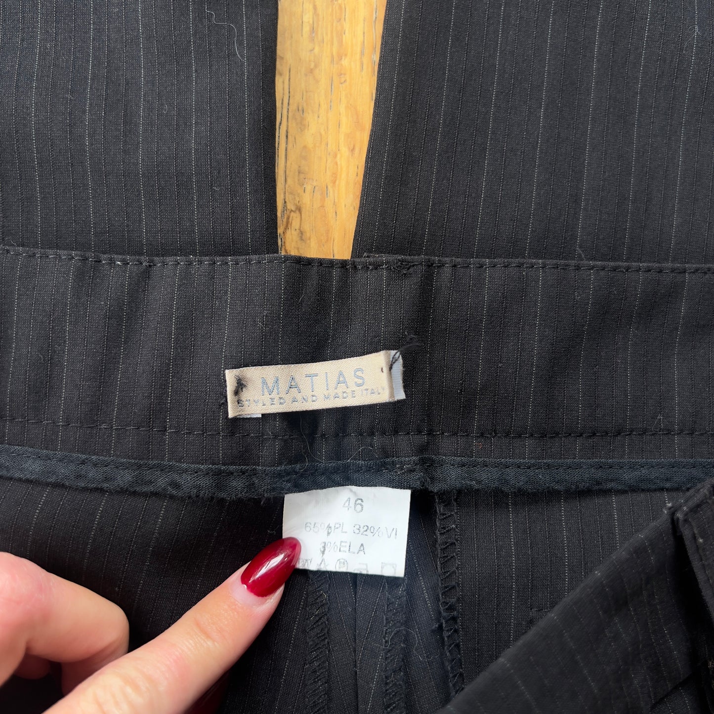 black pinstripe trousers