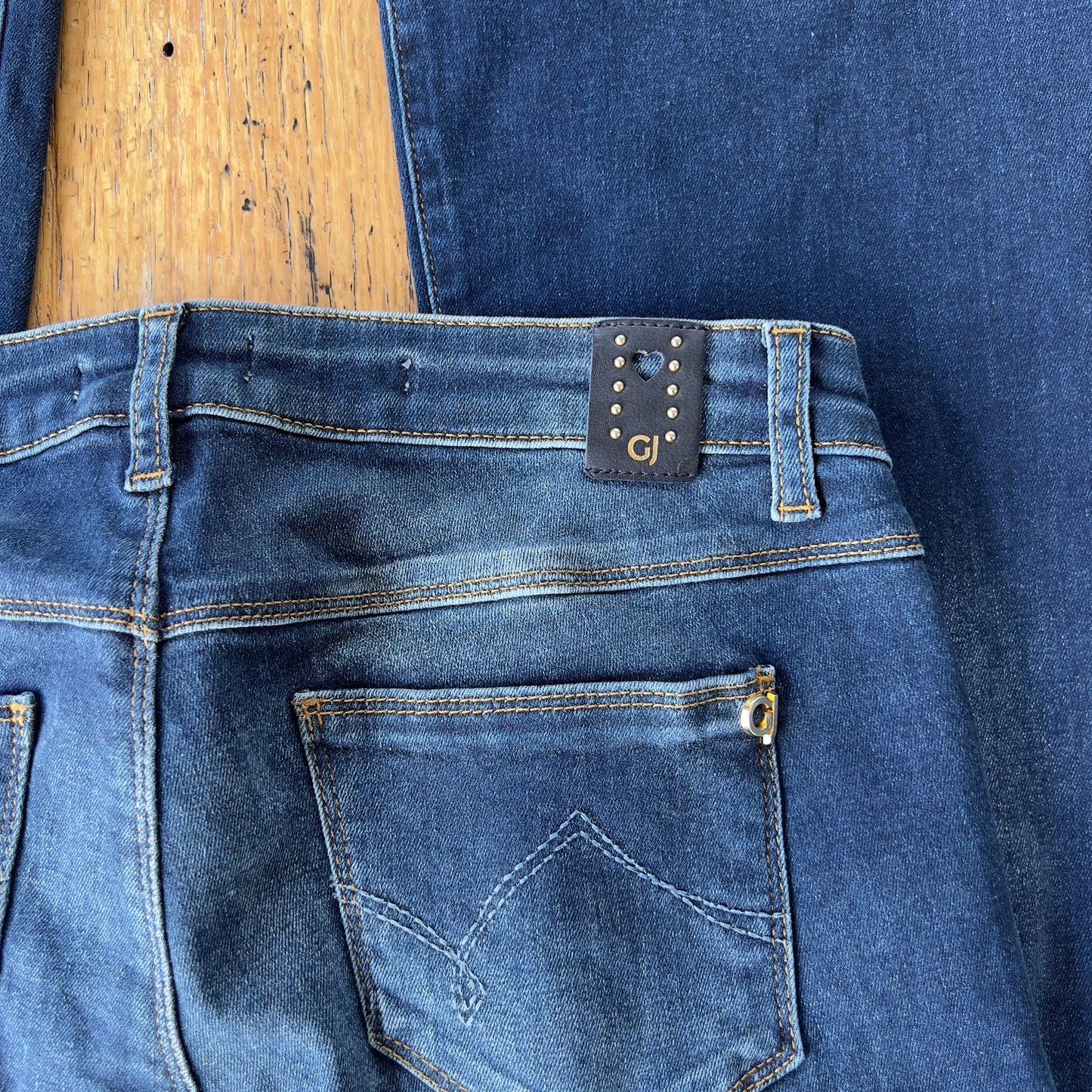 dark wash low rise flare jeans