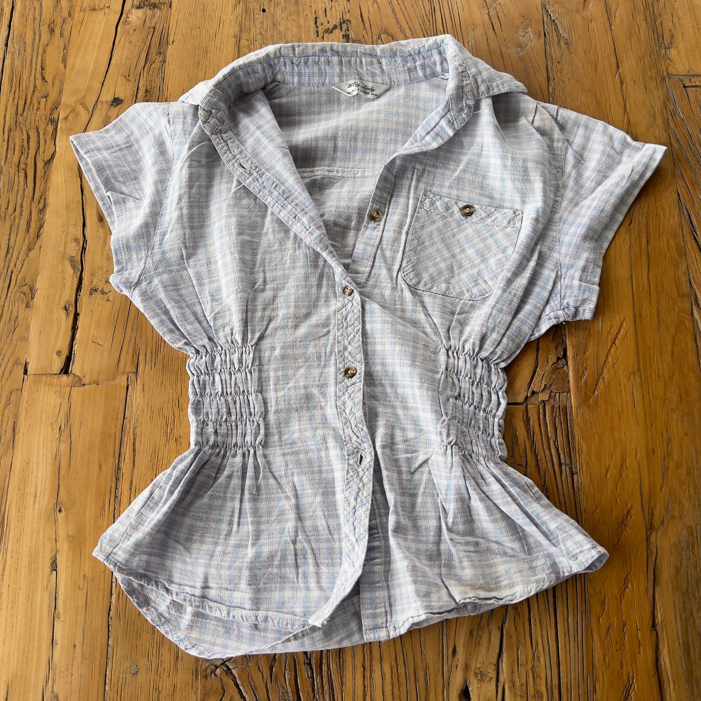 plaid reworked ruched shirt