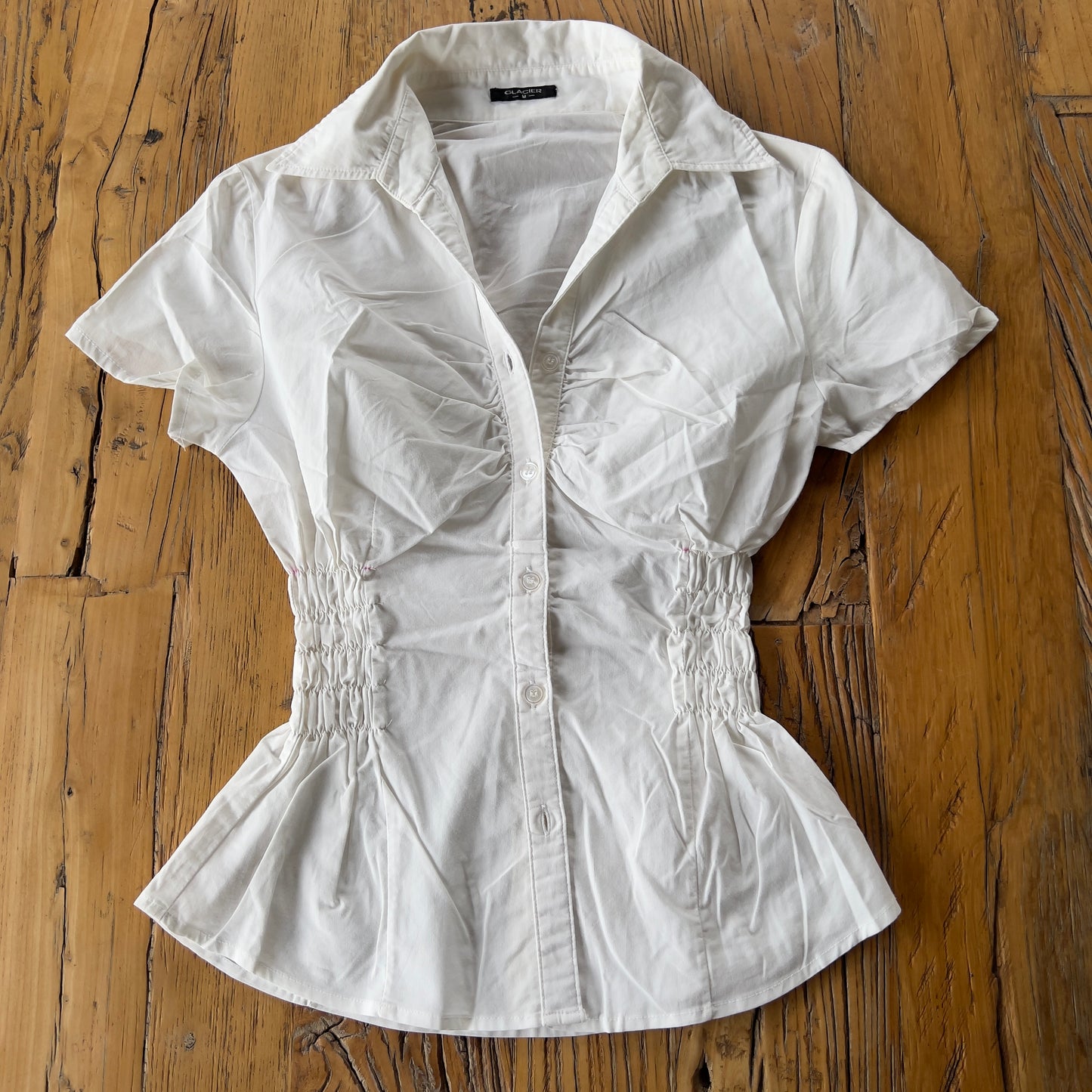 white reworked ruched shirt