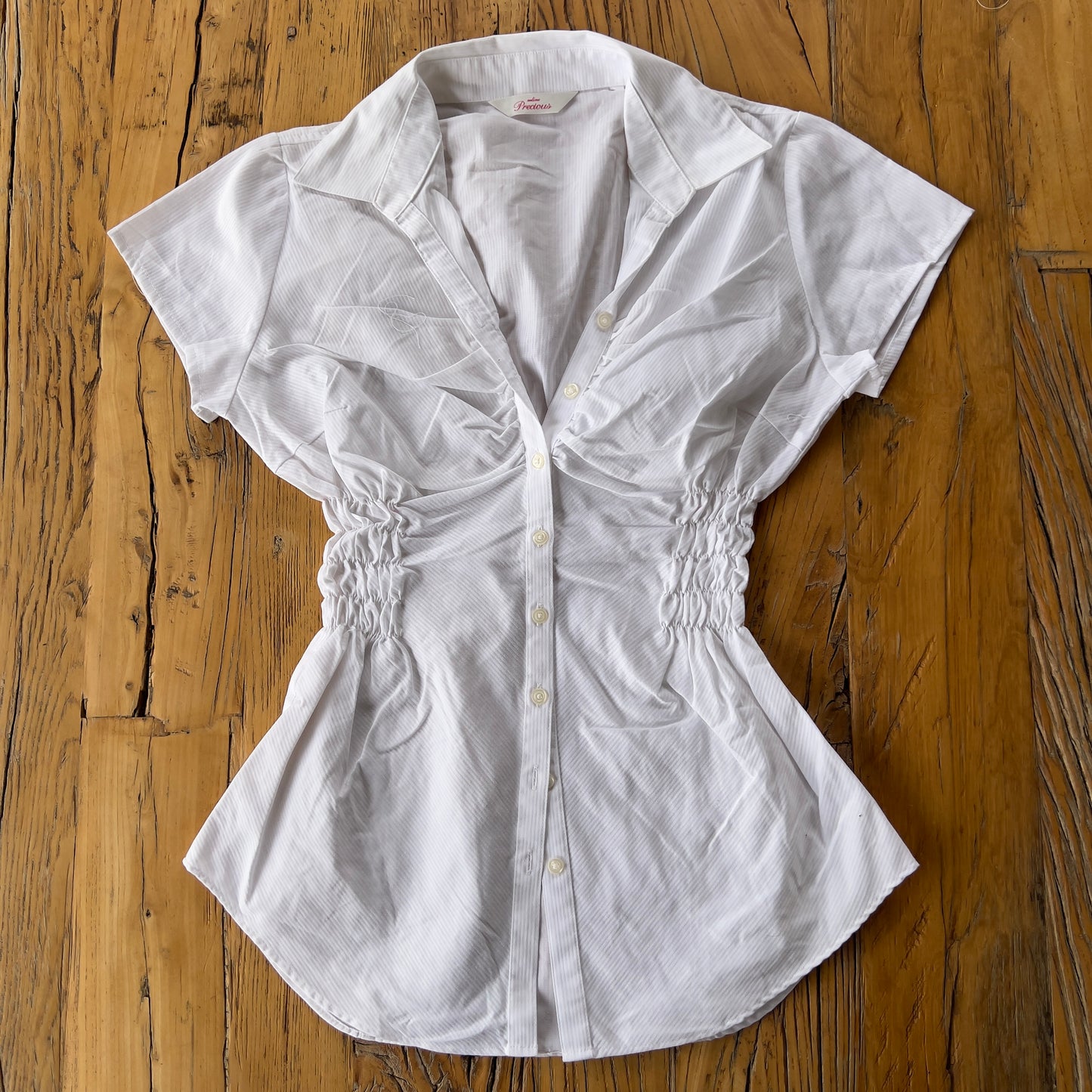 white reworked ruched shirt
