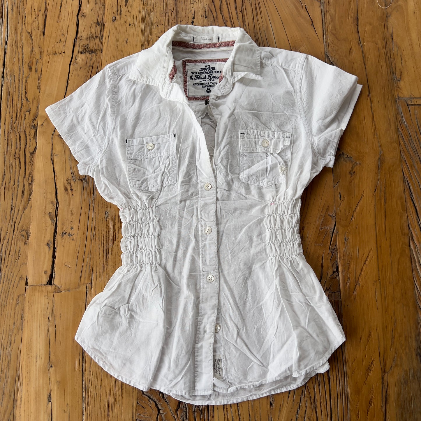 white reworked ruched shirt