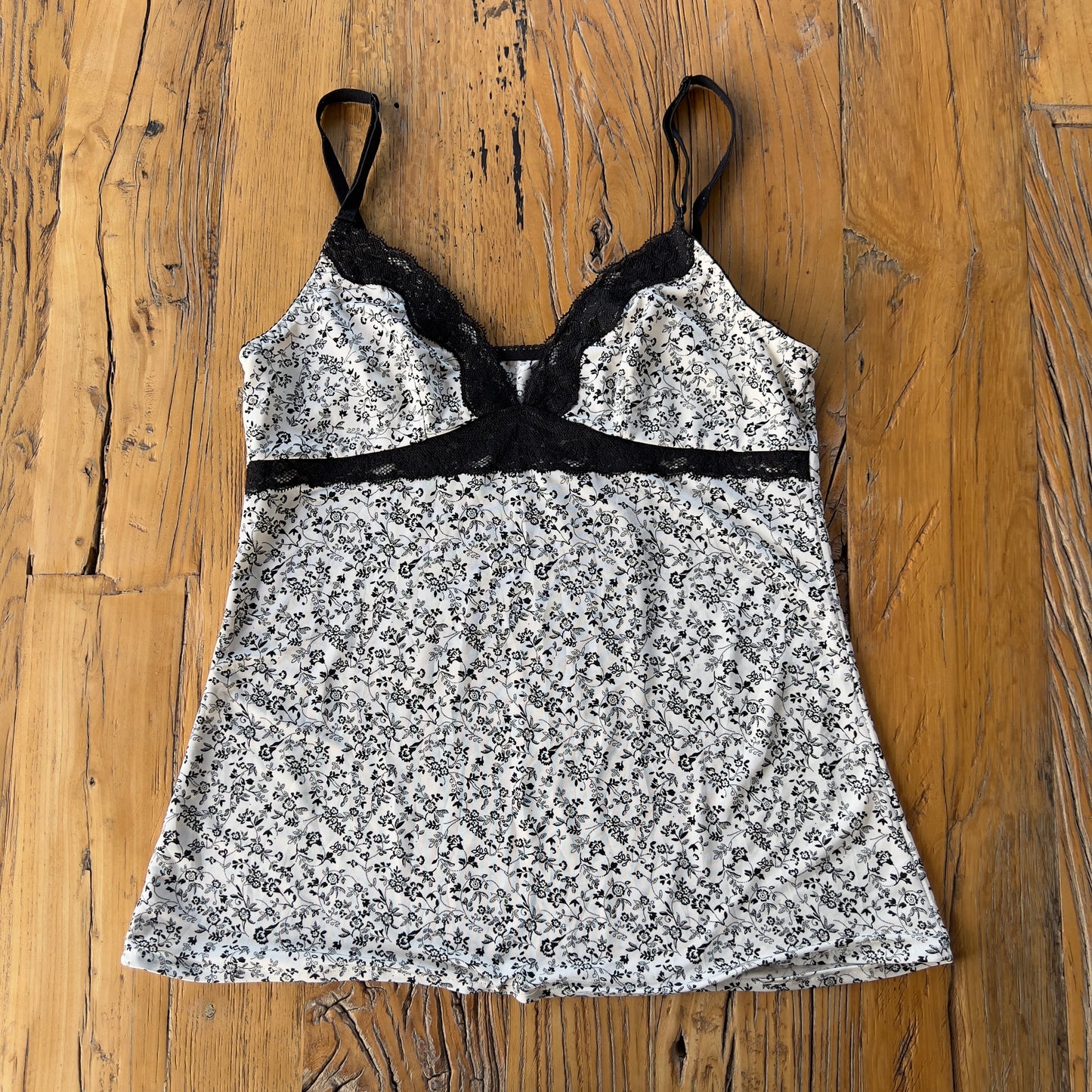 black lace trim floral cami