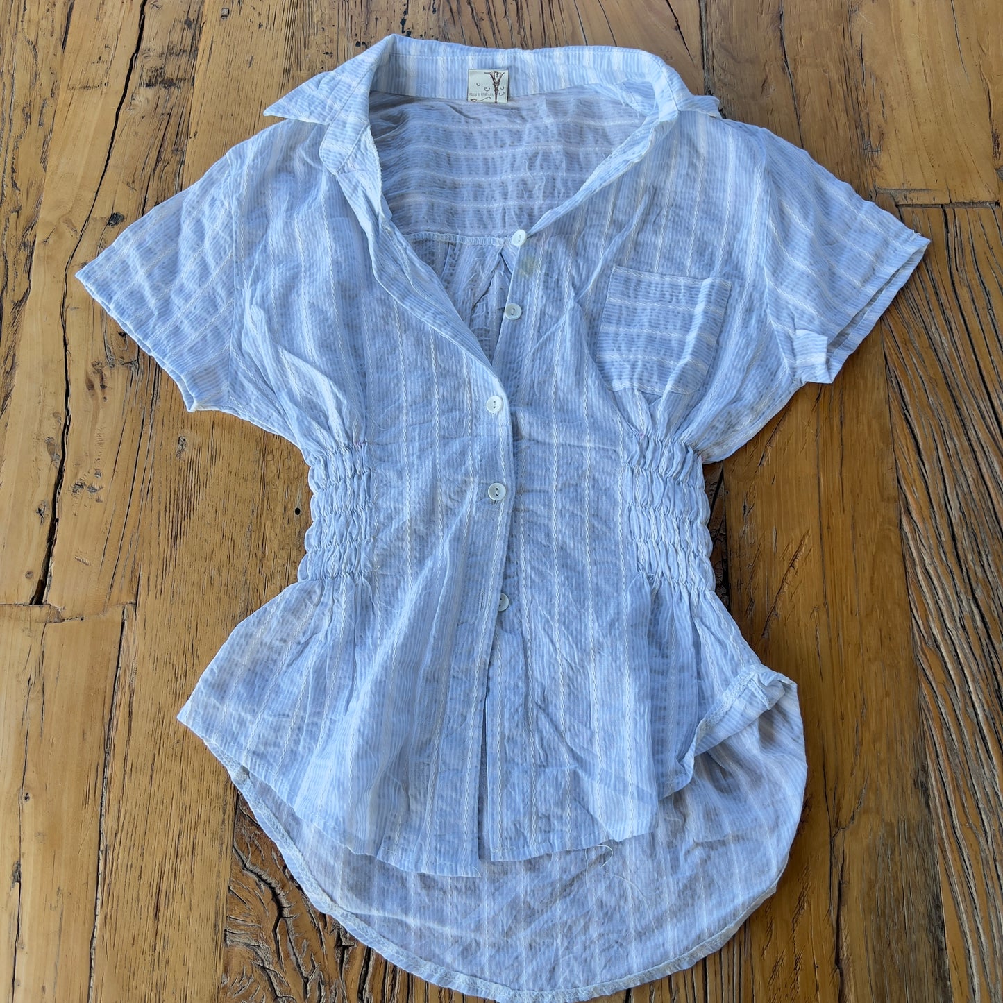 blue ruched reworked shirt