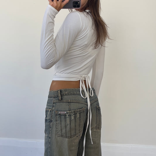 white wrap long sleeve top