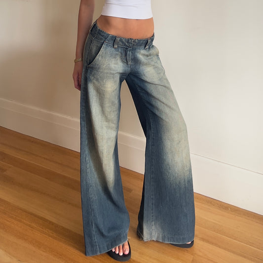 low rise acid wash jeans